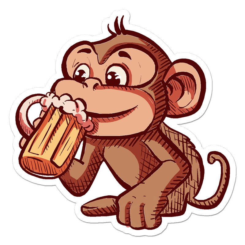 Monkey Chimp Beer, Vinyl Decal Sticker, Indoor Outdoor, 3 Sizes, #11999