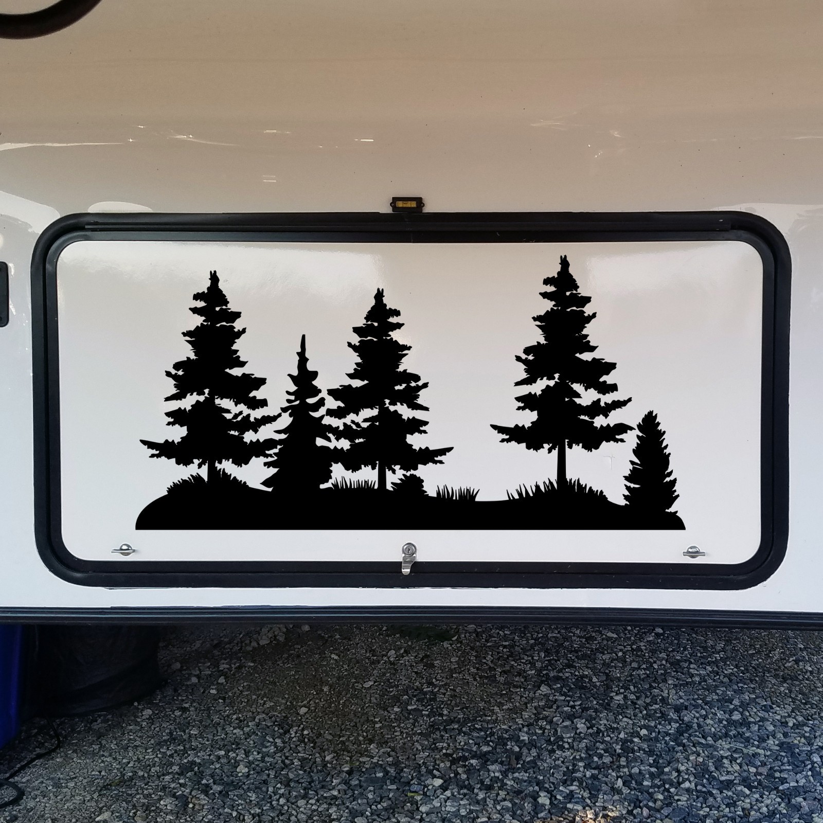 Pine Tree Landscape Scene Vinyl Decal V2 – Forest Silhouette Sticker – 20 Colors
