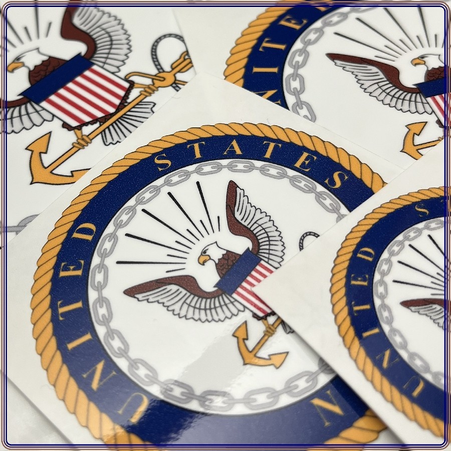 United States Navy Emblem in Blue Gold and White Laminated Sticker Choose Size