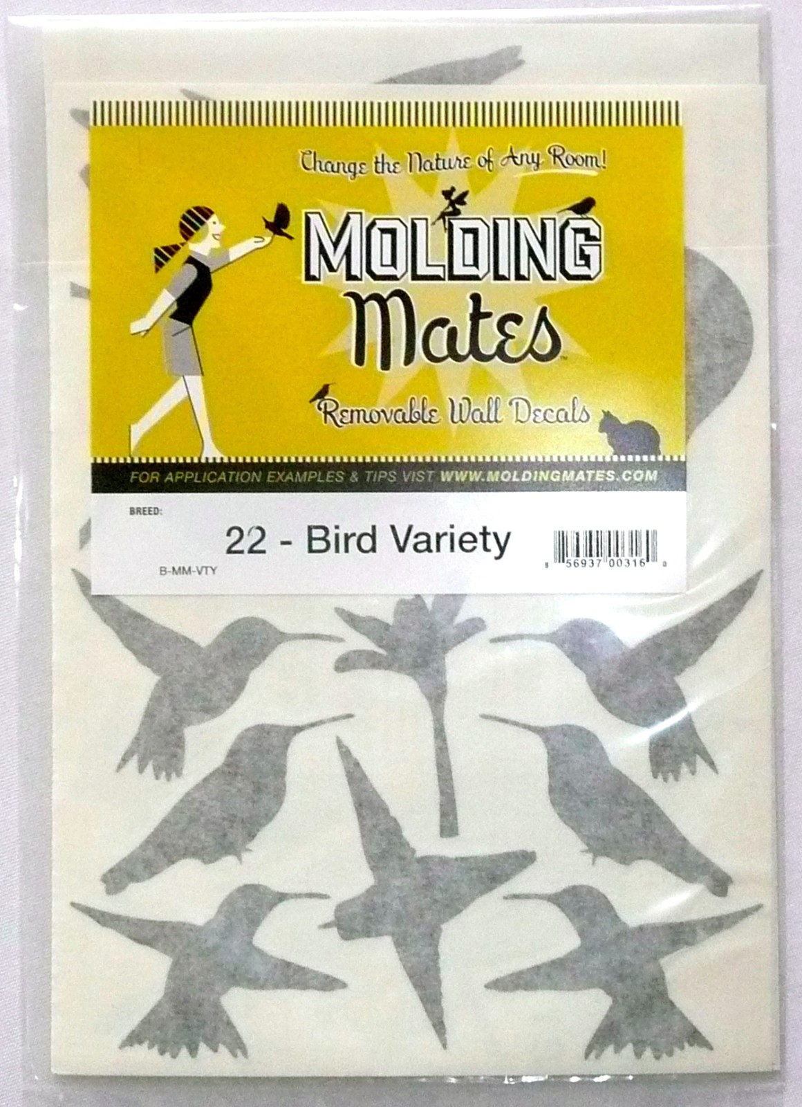 MOLDING MATES BIRD DECALS 22 VARIETY PACK Birds Removable Wall Decal NEW