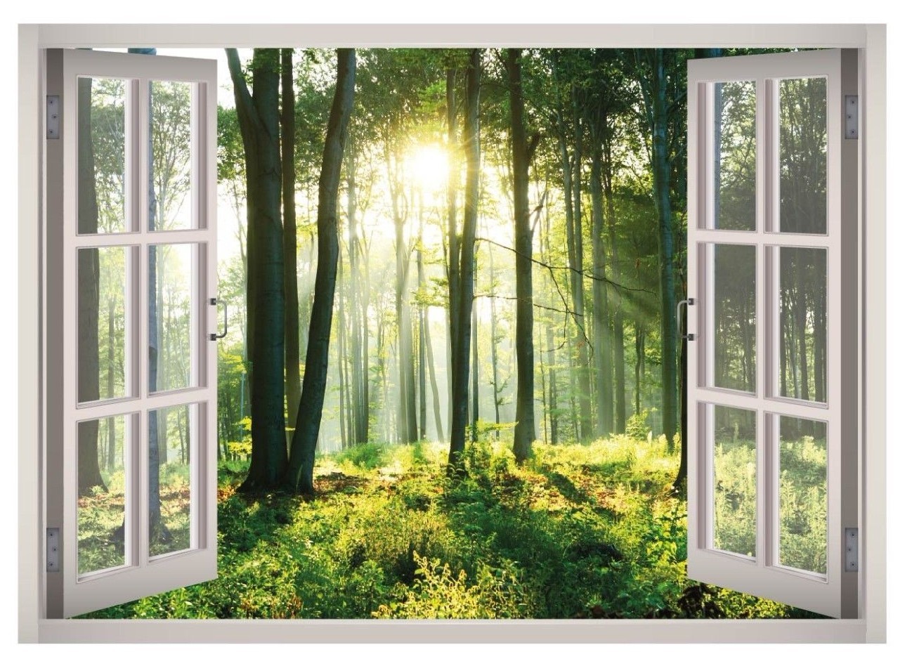 Green Sunny Woods Forest Window 3D Wall Decal Art Mural Decor Canvas Vinyl W186