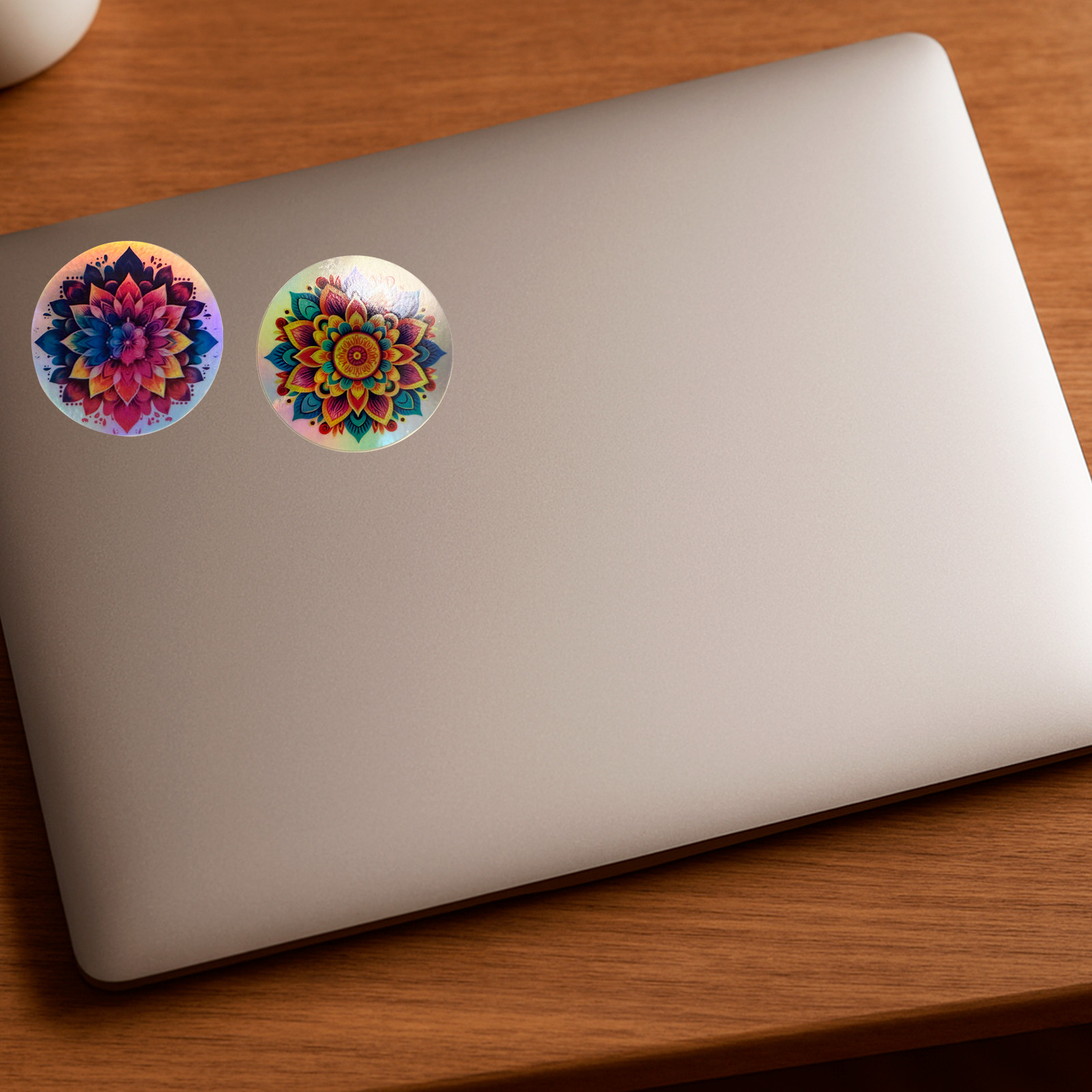 Colorful Mandala Sticker Holographic Floral Decal Aesthetic 2in 2 Pack