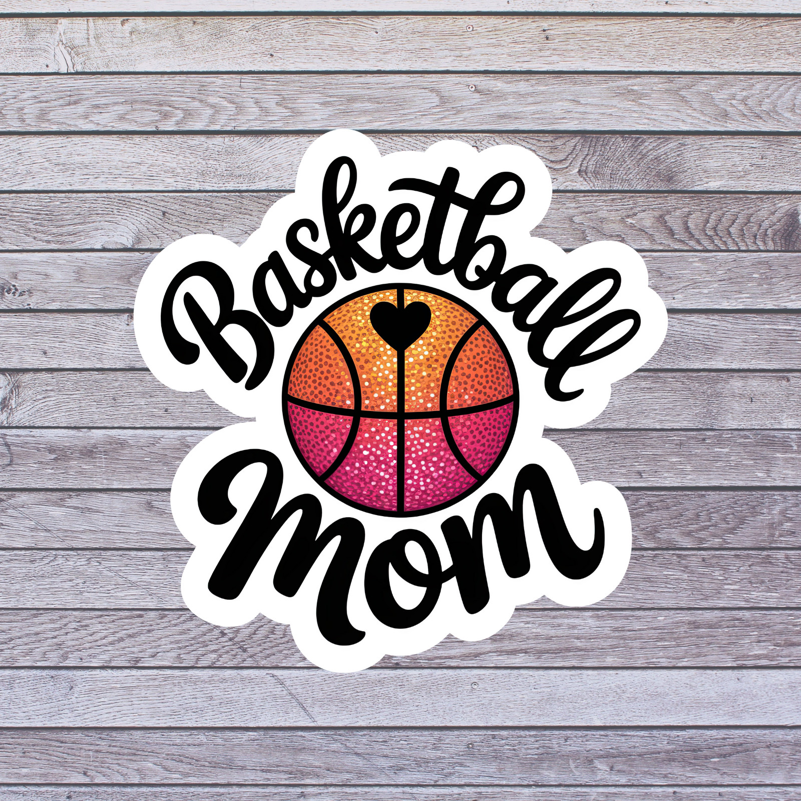 Basketball sticker vinyl decal mom glitter heart pink orange sports love