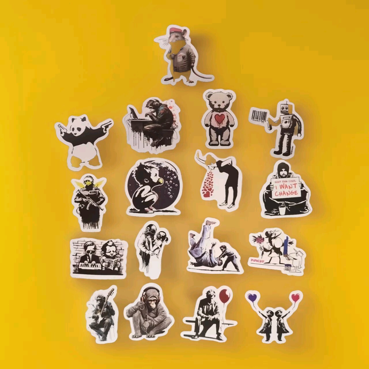 17 Pc. Banksy Art Sticker Pack White – Waterproof – Street Art – France