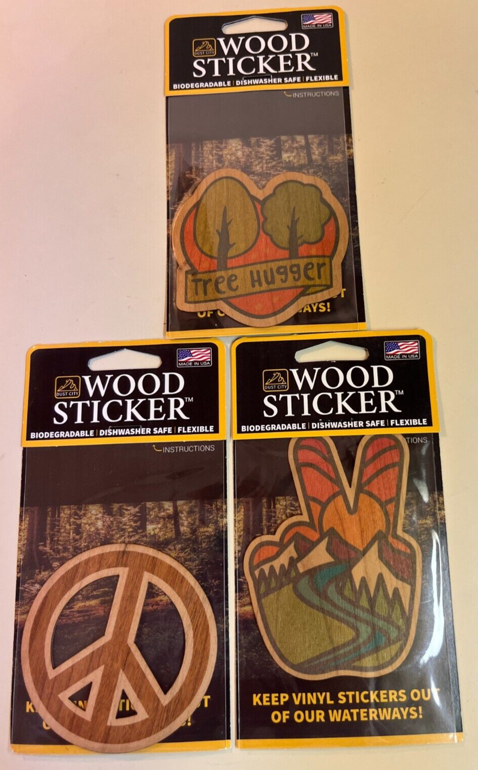 Dust City Wood 3 Stickers Lot Back to School, Nature, Peace, Tree Hugger