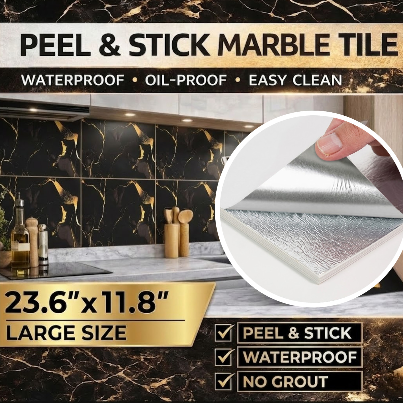 40PCS Marble Peel and Stick Wall Panels Waterproof Self Adhesive for Home Decor