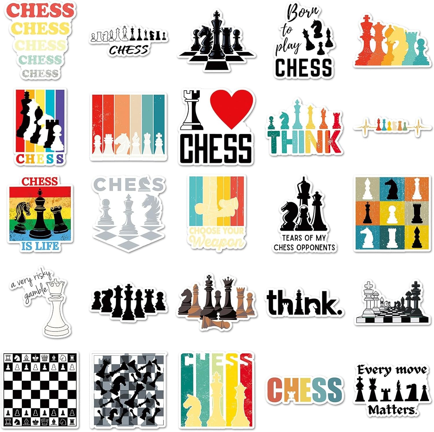 50 Pcs Unique Chess Stickers, 1.5-3 Inches Waterproof Vinyl Decals for Journals,