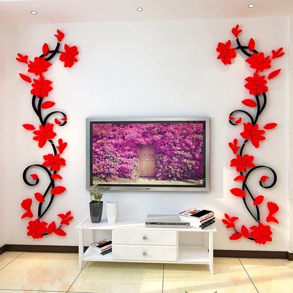 3D Rattan Flower Love Sticker for Wall Doors Living Room Bedroom Decal DIY Decor