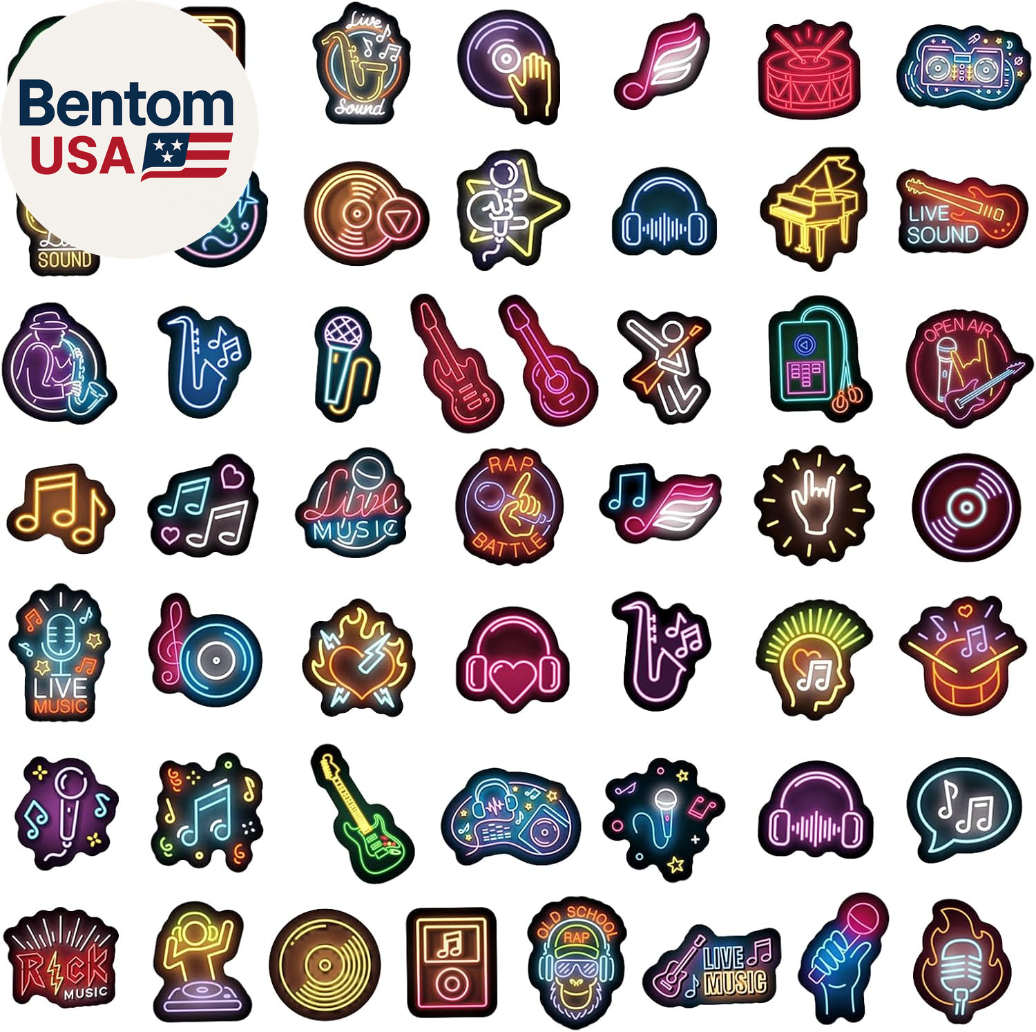 100Pcs Neon Music Waterproof Vinyl Stickers – Music Band Decor & Party Favors fo