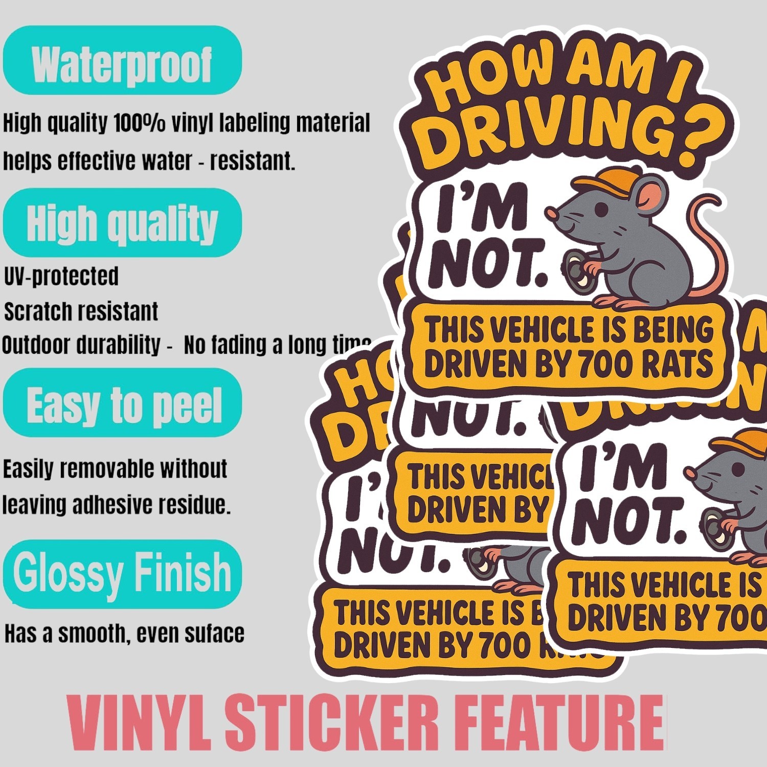 4pcs Funny Rat Driving Stickers – How Am I Driving Car Vinyl Decals