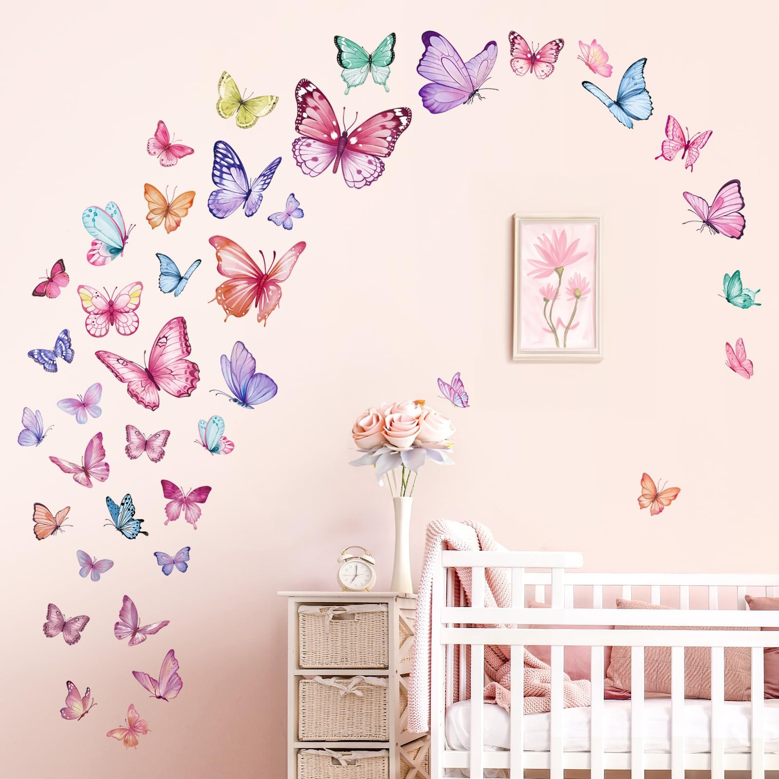Watercolor Butterfly Wall Stickers Colorful Butterflies Peel and Stick Wall A…