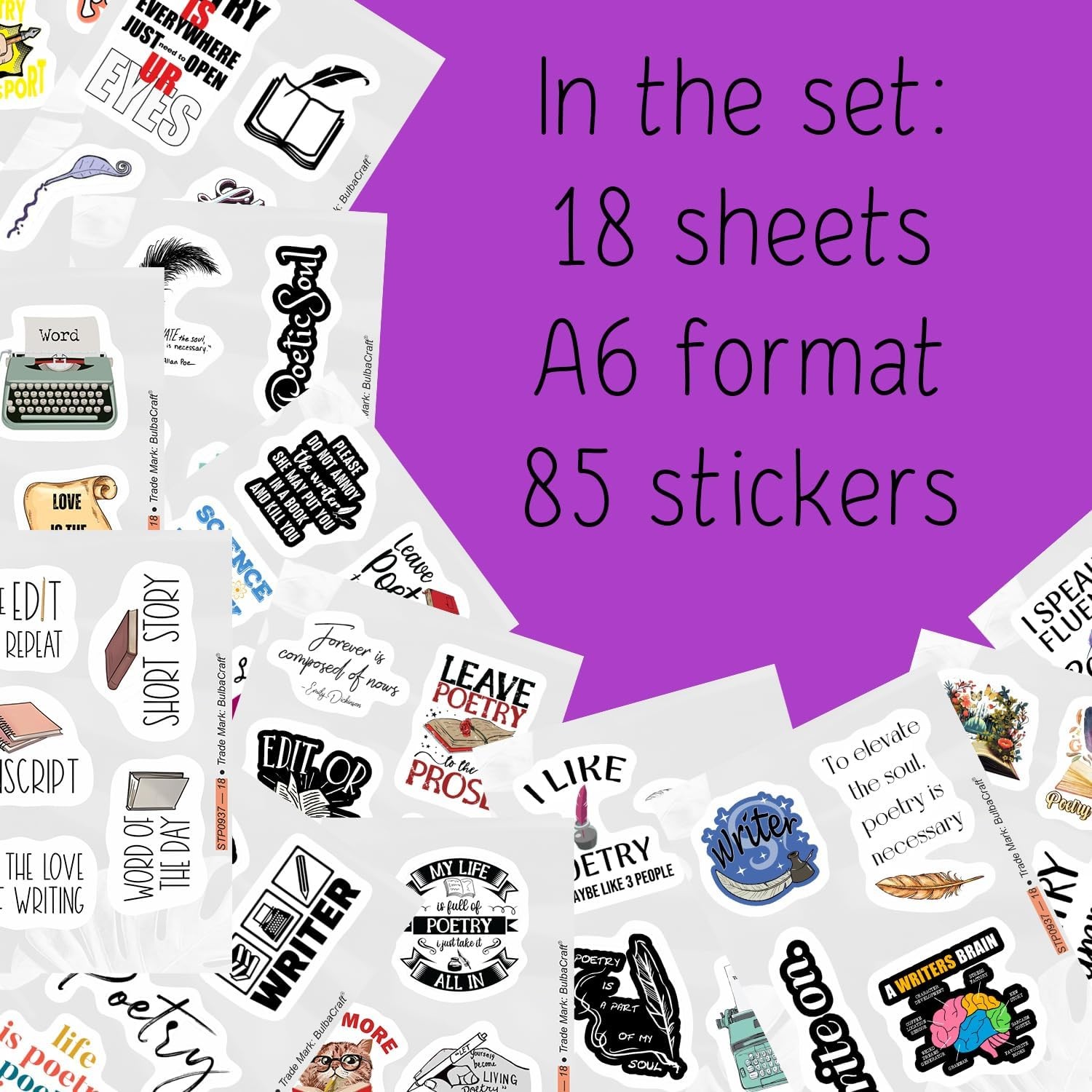 BulbaCraft Writing & Poetry Stickers for Water Bottle and Laptop – Literary Part
