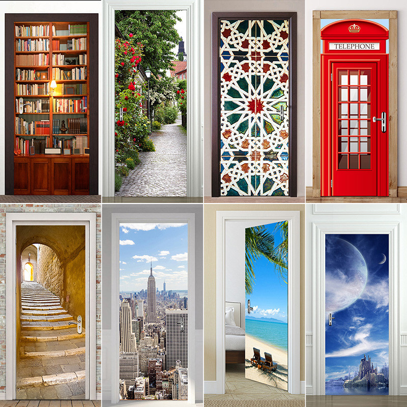 3D Door Wall Fridge Sticker Decals Waterproof Adhesive Scene Mural Home Decor