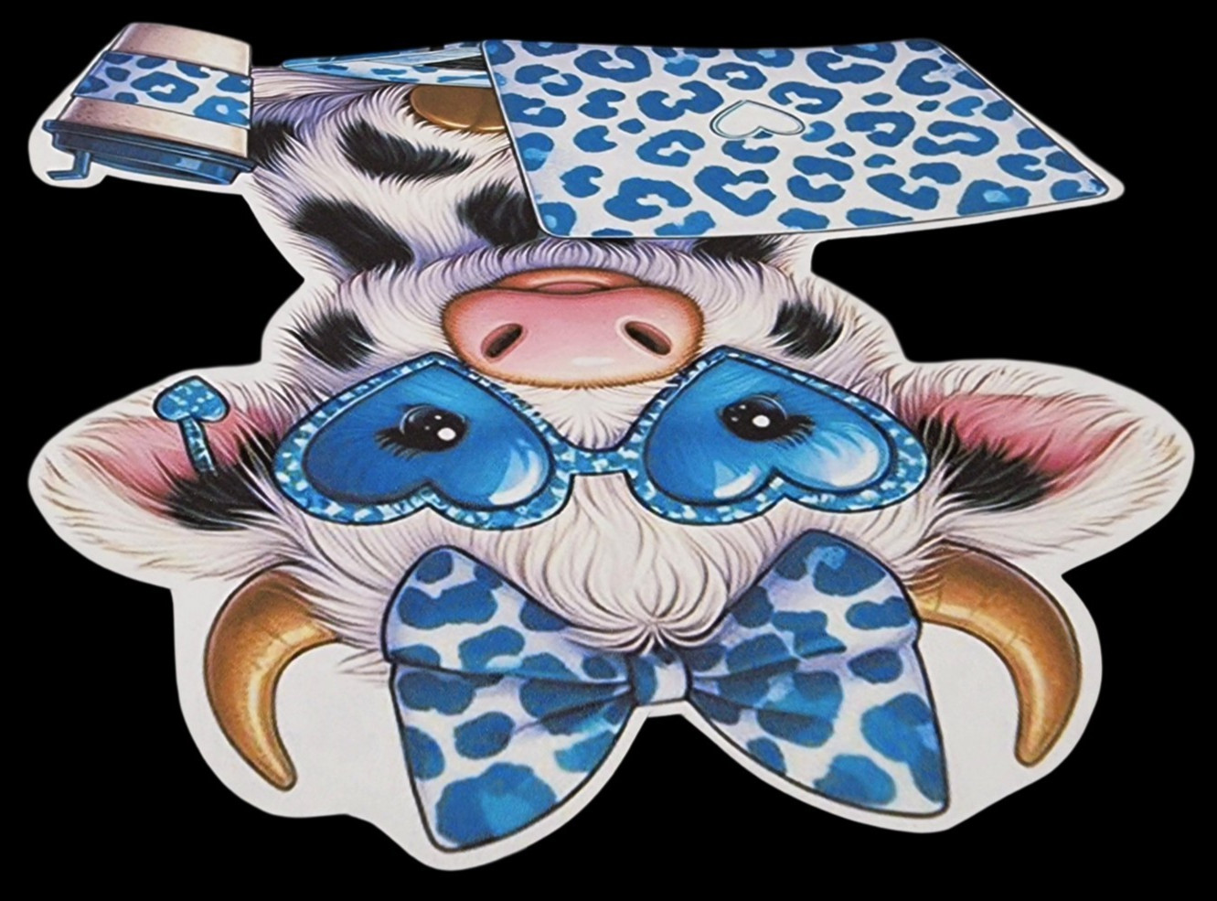 Blue White Highland Cow Animal Waterproof Car Decal Wall Poster Vinyl Sticker