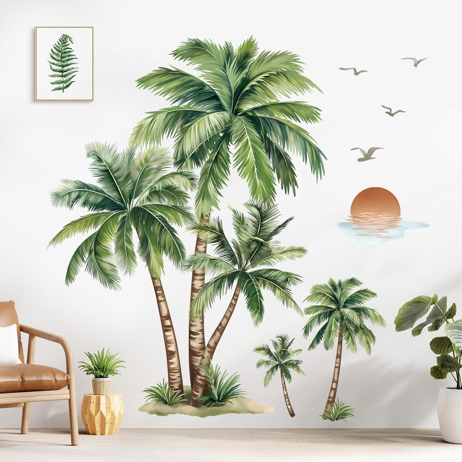 Large Palm Tree Wall Stickers Tropical Plants Coconut Tree Peel and Stick Wal…