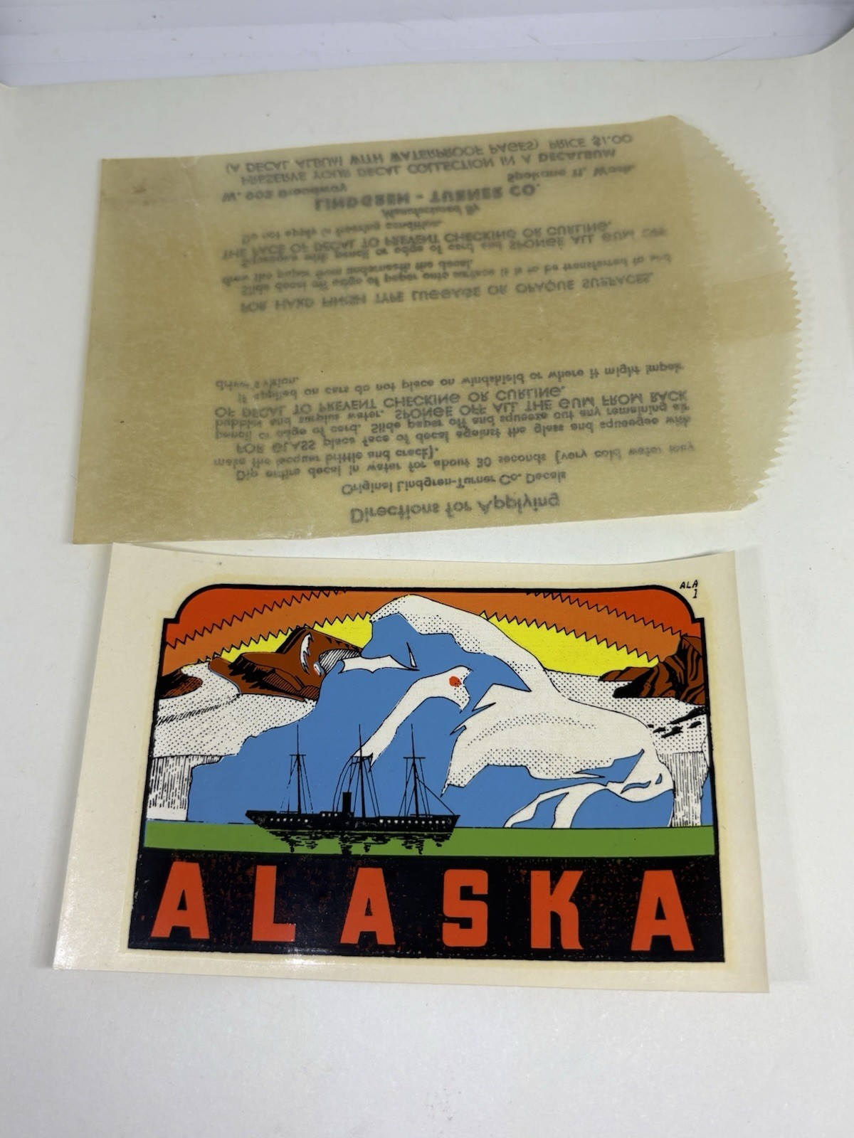 Vintage Alaska Souvenir Decal Sticker Luggage Label 1960’s Original Packaging