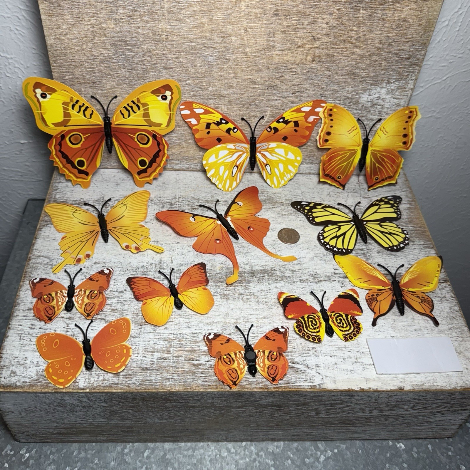 Lot of 12 3D Realistic Butterfly Wall Stickers Different Size, Shapes ORANGE New