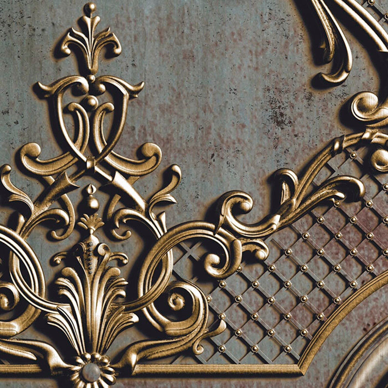 Crazy Door Mural, Steampunk, Futuristic Grunge Rusty + Golden Patterns, Seamless