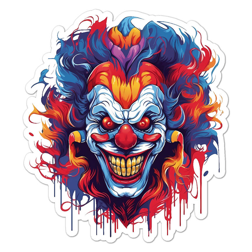 Evil Scary Clown, Vinyl Decal Sticker, Indoor Outdoor, 3 Sizes, #9457
