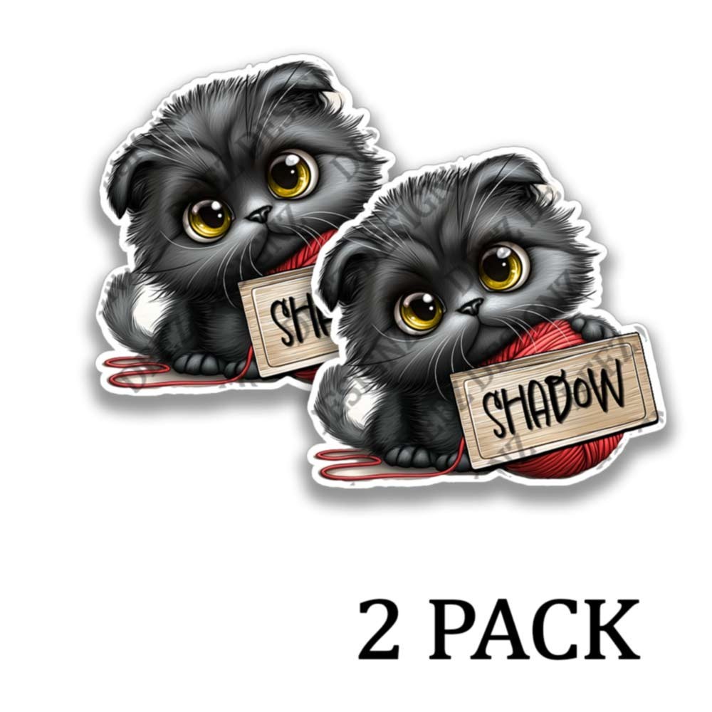 Shadow Black Persian Kitten Stickers Cuddly Cats Decals (PERSONALIZE!) – 2 Pack