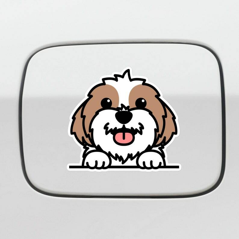 Gold&White Shih Tzu Car Decal Vinyl Bumper Funny Dog Sticker Waterproof Outdoor