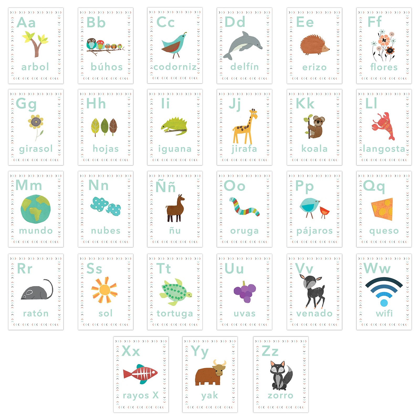 Spanish Alphabet 5×7 Wall Cards, Our World, Nature Themed, Kid's Wall Art, Nu…