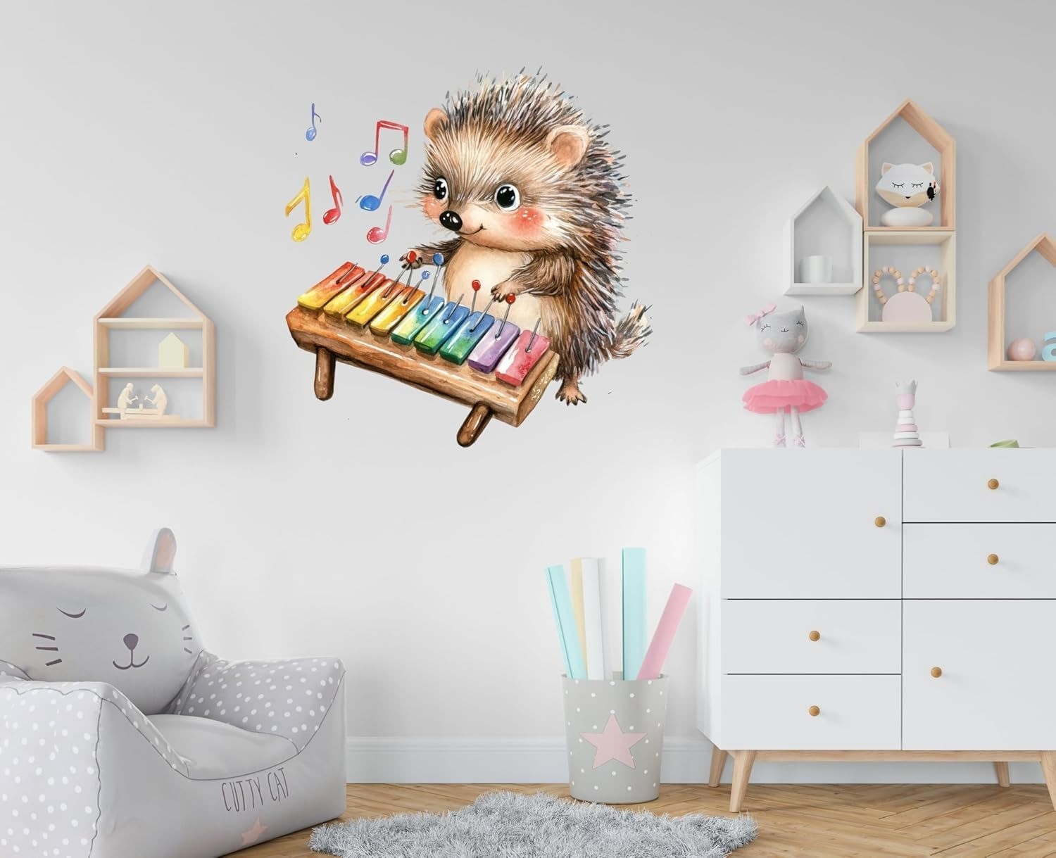 Hedgehog Xylophone Wall Decal Removable Vinyl Sticker Kids Room Decor 11.8in