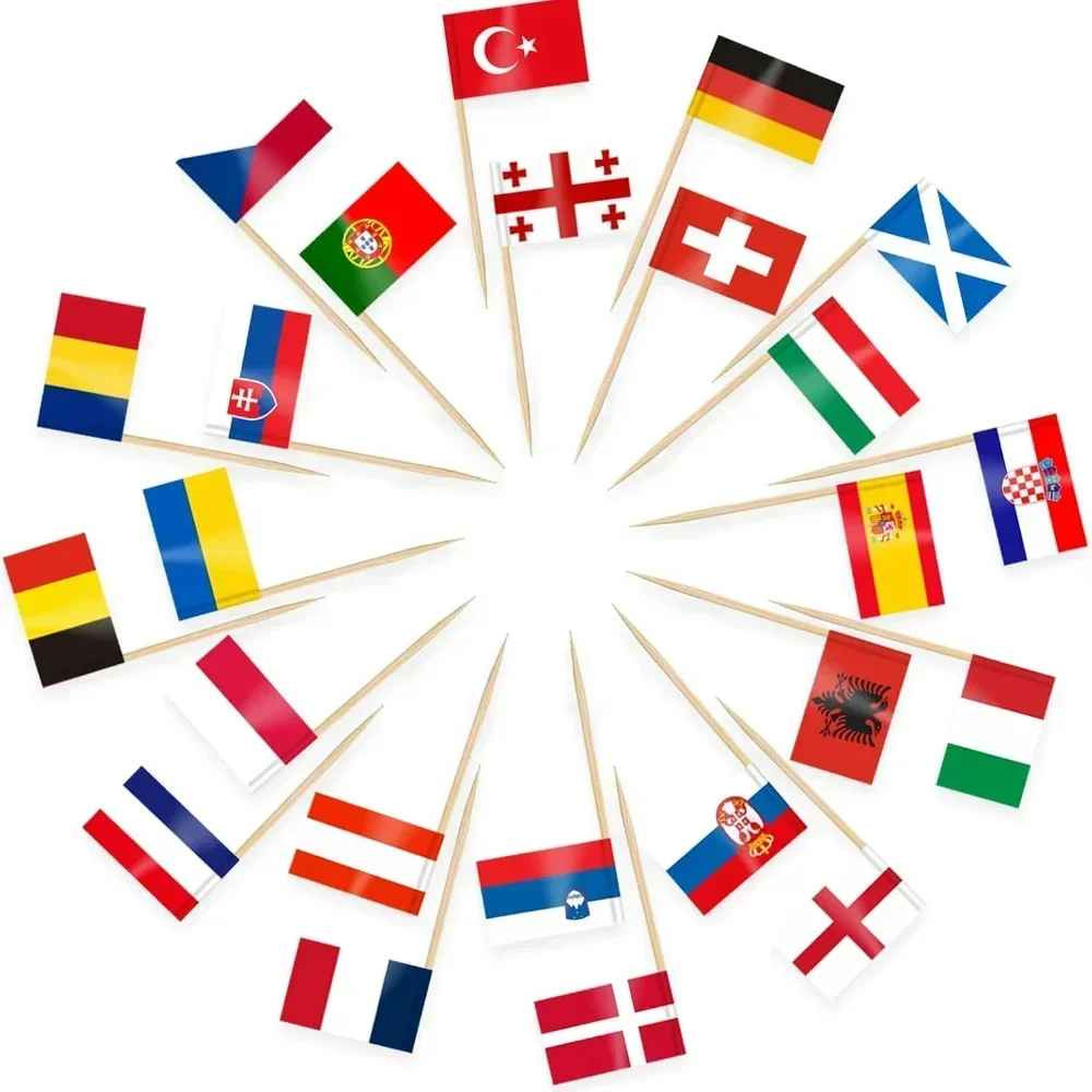 100Pcs Small American Flags Cupcake Toppers Double-sided All Country Stick Flags