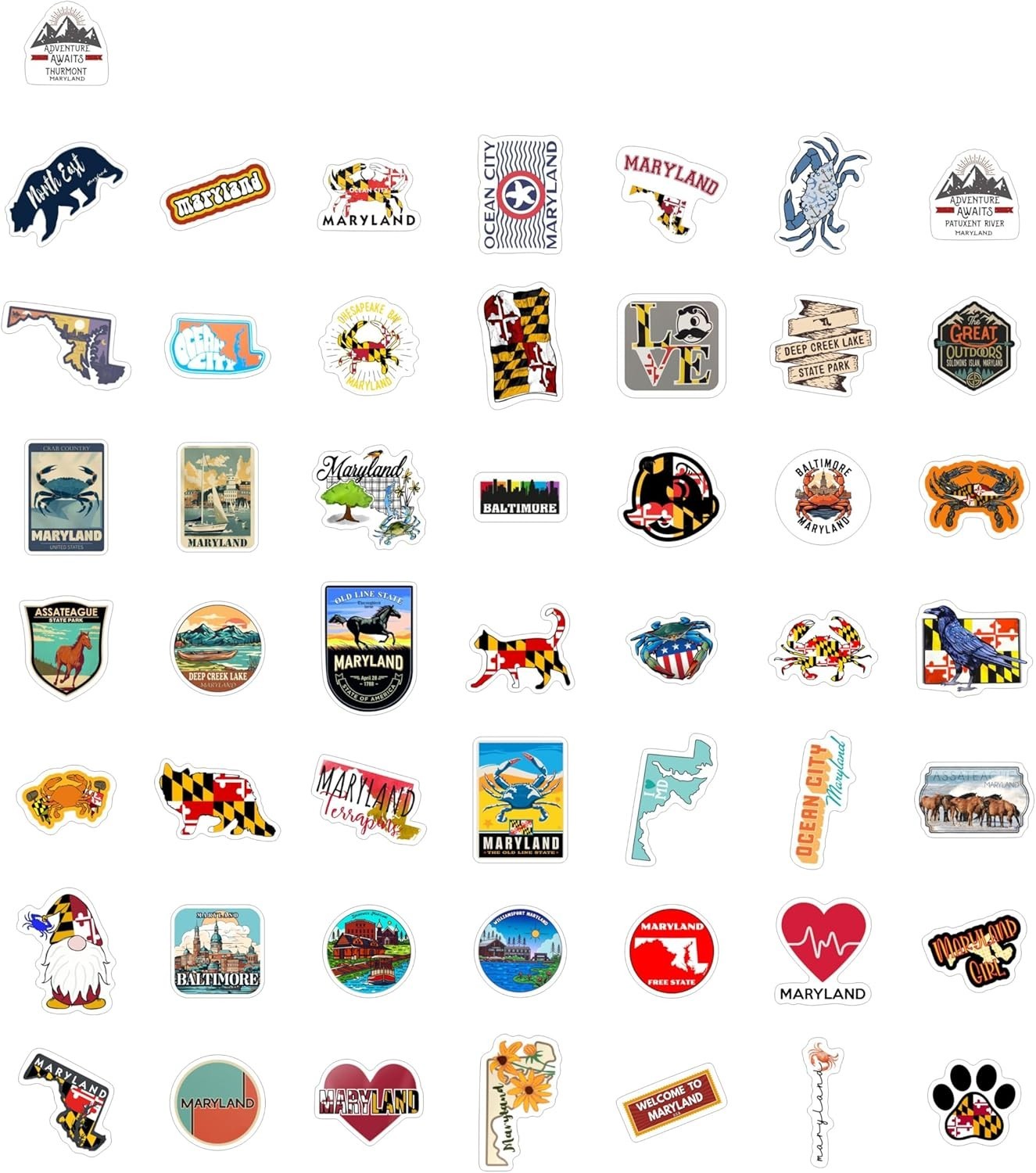 BulbaCraft 100Pcs Maryland Stickers for Water Bottle and Laptop – Maryland Pa