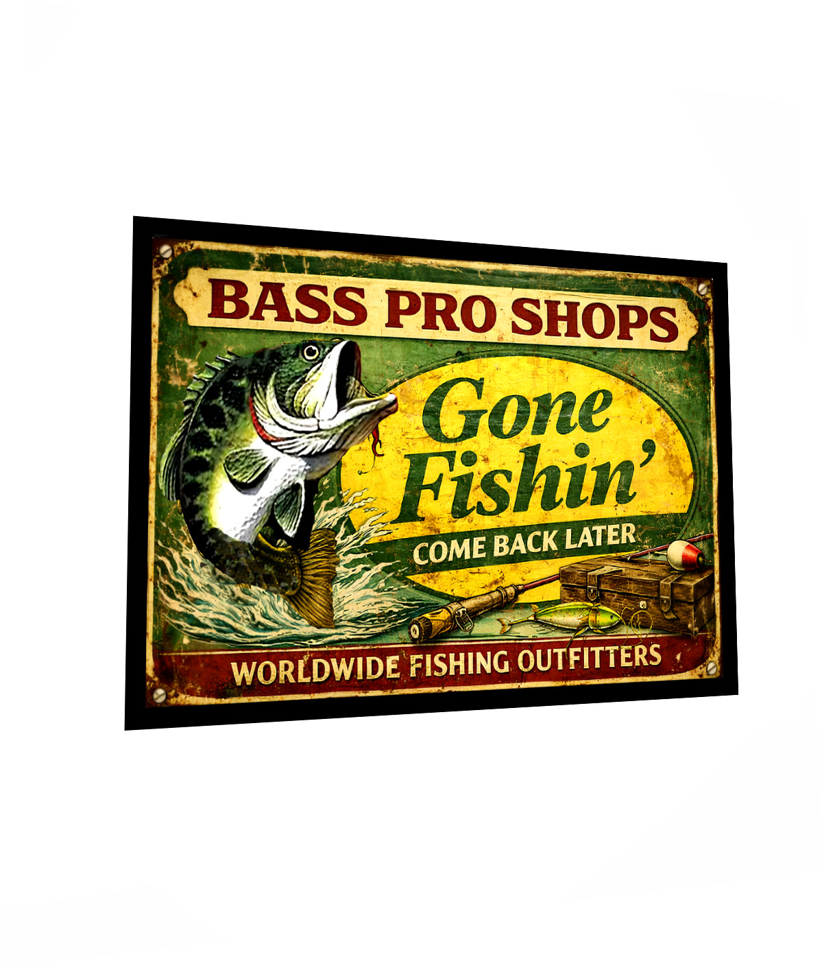 Bass pro shops sign sticker fishing bait vintage replica bait box 4 Sizes
