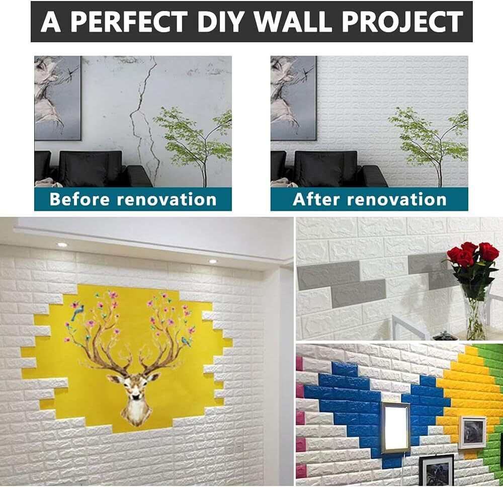 Silver 3D Tile Brick Wall Sticker Self-adhesive Foam Panel Wallpaper 14.5 SQ FT