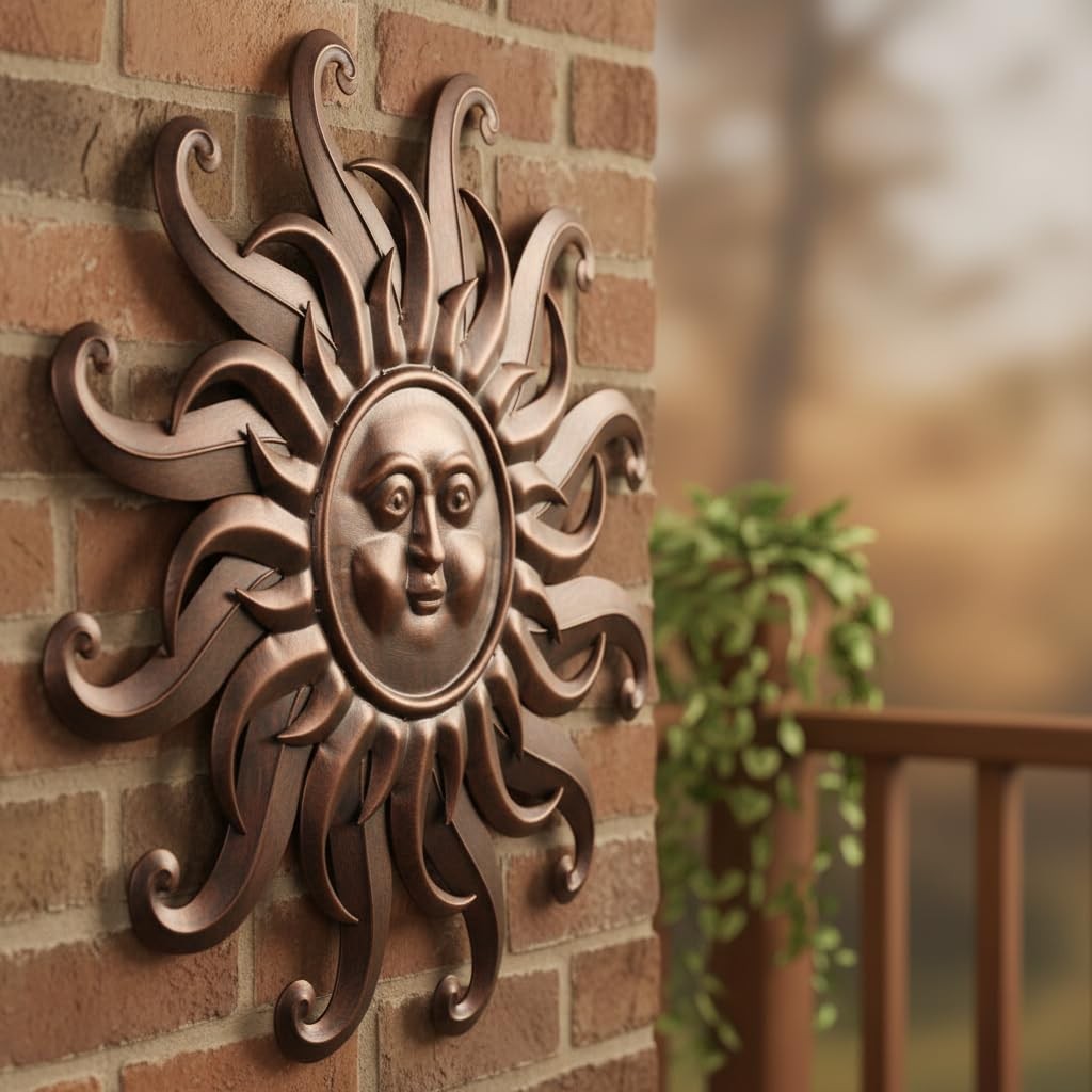 Metal Wall Art Decor Outdoor Inside With 3d Sun Face 27" Large Outside Sun Metal