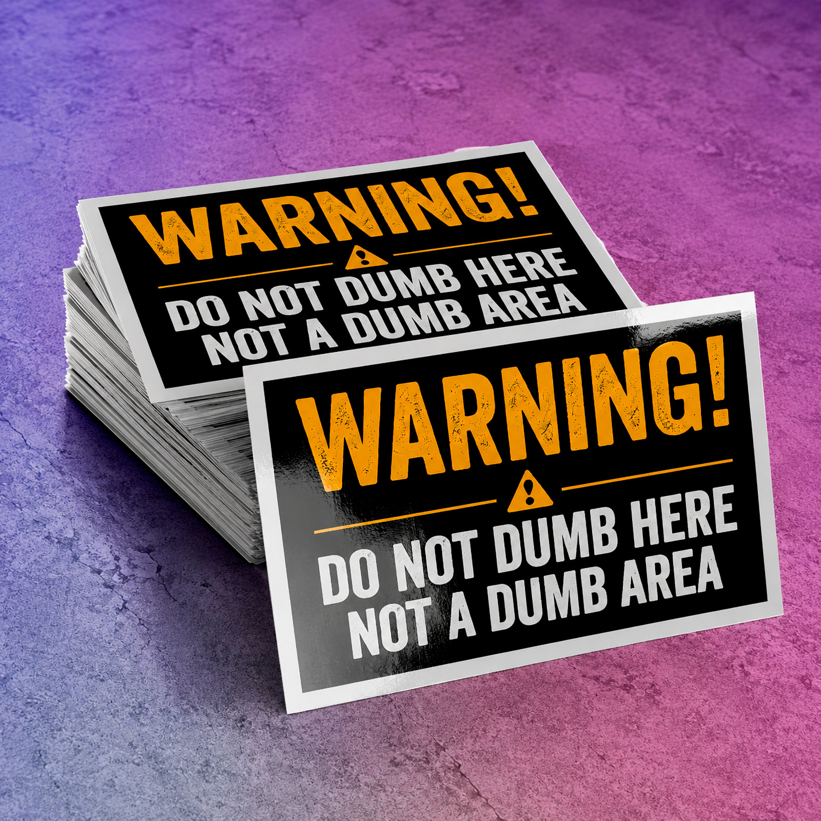 Funny Warning Sign Sticker: "WARNING! Do Not Dumb Here, Not a Dumb Area" Decal