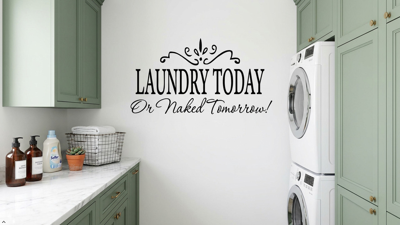 Laundry Today or Naked Tomorrow Removable Wall Stickers Home Decals Decor Quote