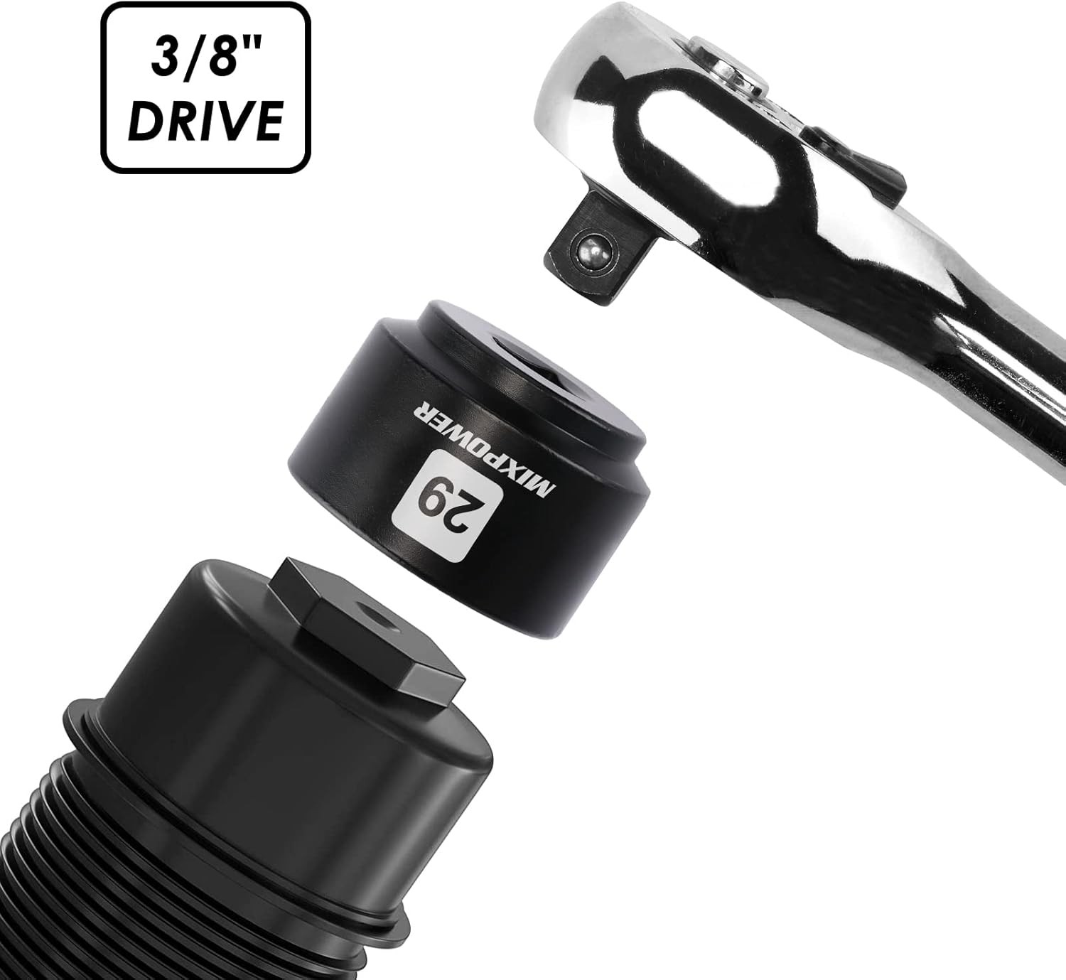 7 Pieces 3/8" Drive Low Profile Oil Filter Socket Set, 24mm, 25mm, 27mm, 28mm, 2