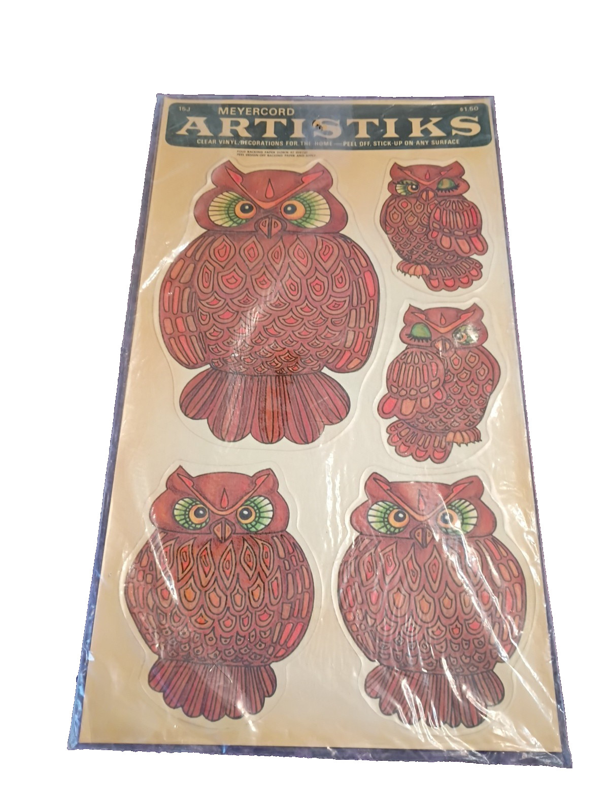 Vtg. Meyercord Artistiks Owl Vinyl Stickers Decals Decorations Sealed 70’s