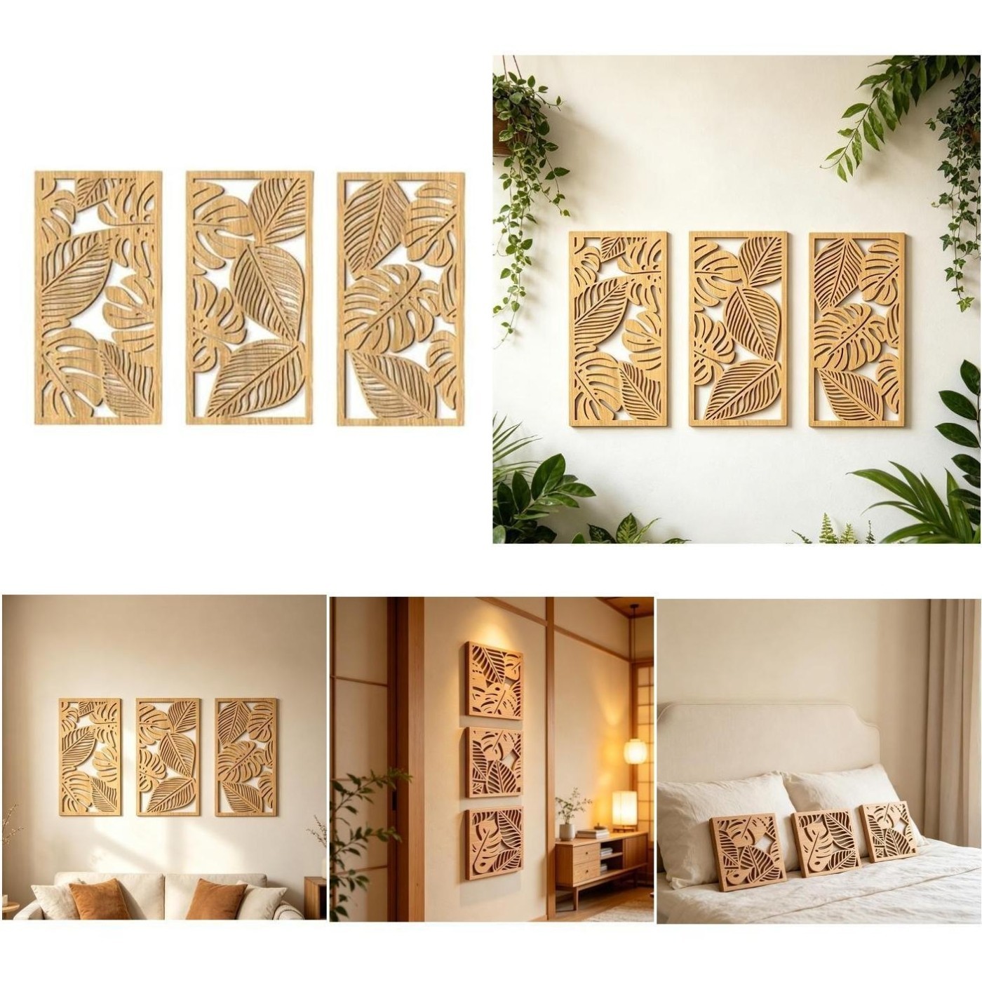Rustic Hollow Wood Wall Hanging Decor for Bedroom and Living Room Brown Finish