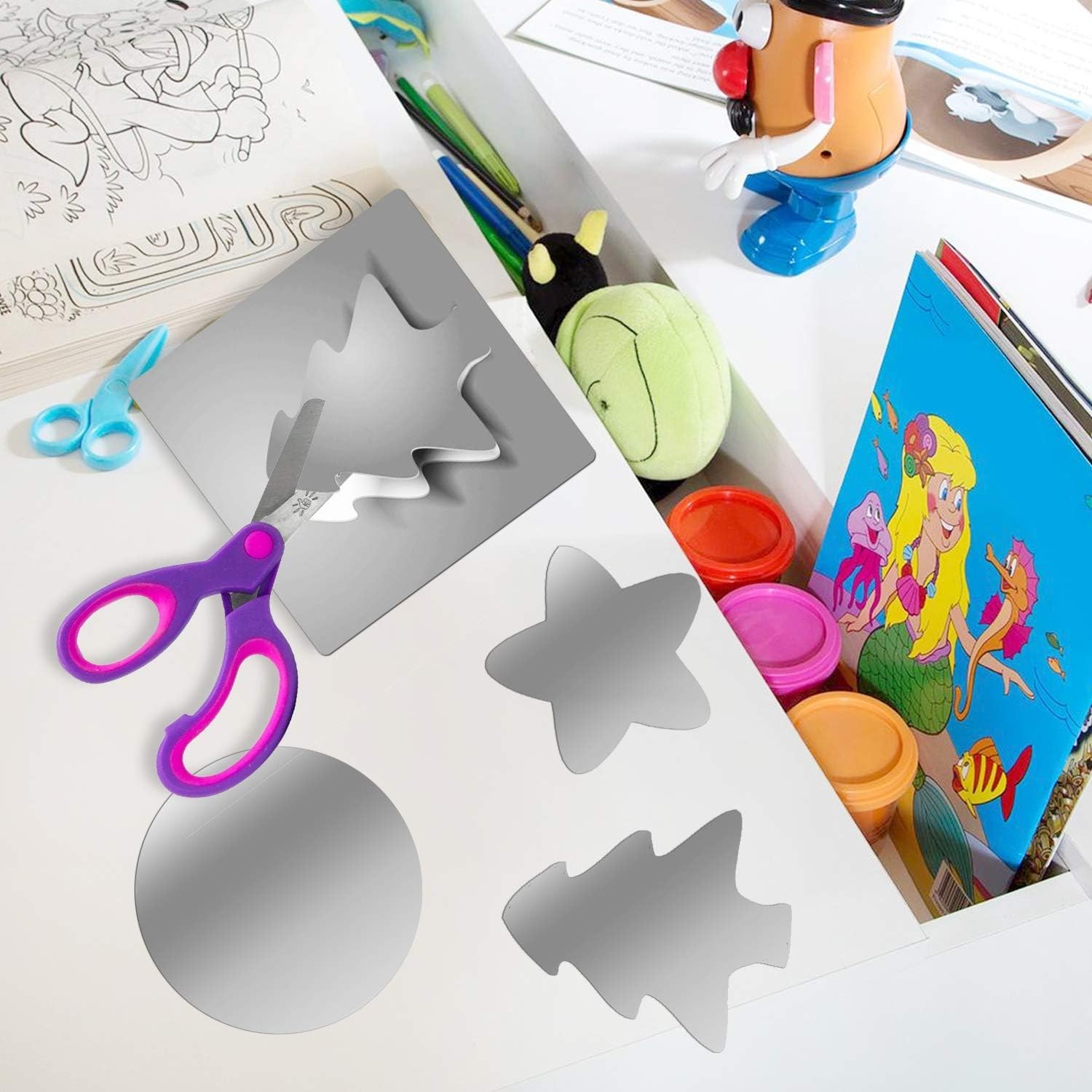 4 Pieces Flexible Cut to Size Mirror Sheet 6" x 9", Self Adhesive Non Glass M…