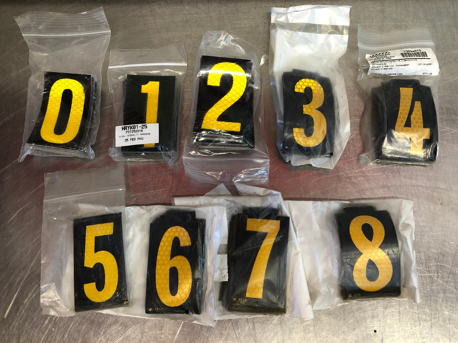 ELECTROMARK or 3M Reflective 2.5" Yellow on Black Letters or Numbers – 25 Count