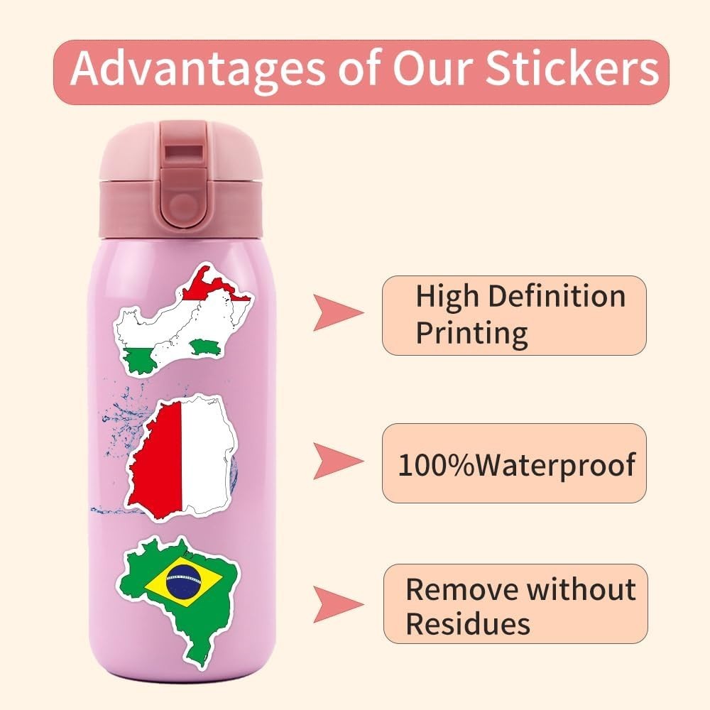 100 Pcs World Flag Stickers for Water Bottle, Waterproof Country Flag Sticker…