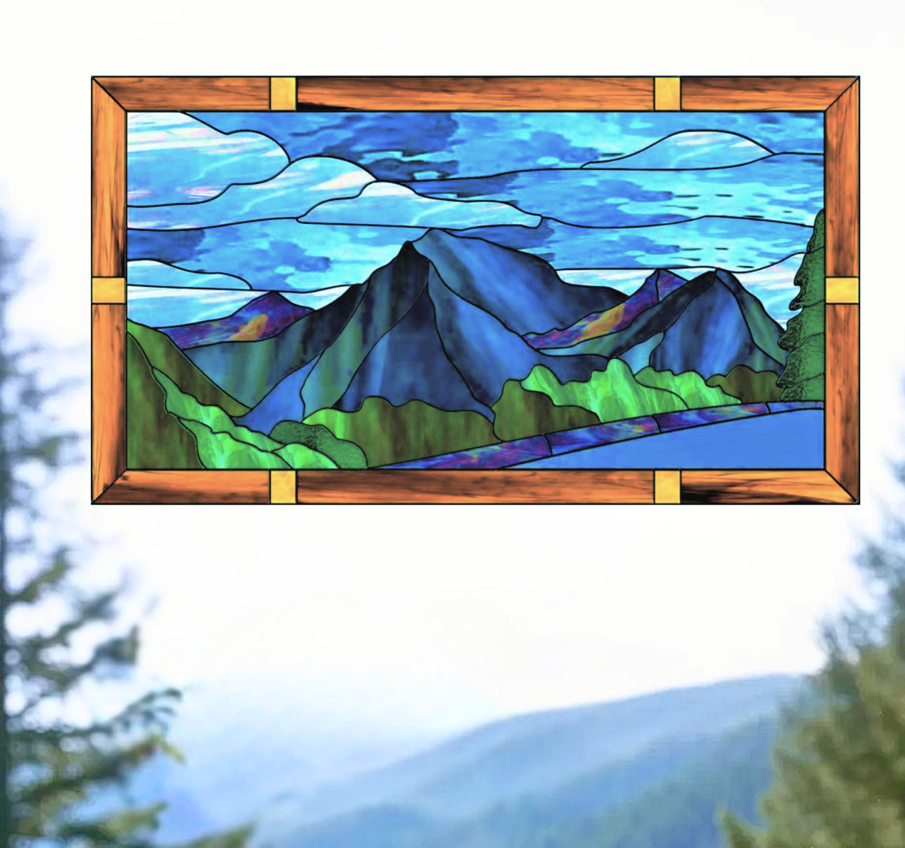 Scenic Mountain Faux Stained-Glass WINDOW CLING Size 10.6" Repositionable Vinyl