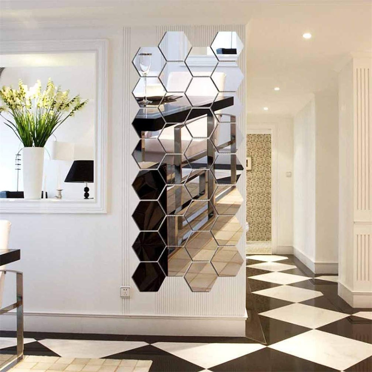 3D Hexagon Acrylic Mirror Wall Decor – Self Adhesive Tiles (15 PCS) 15 Pcs