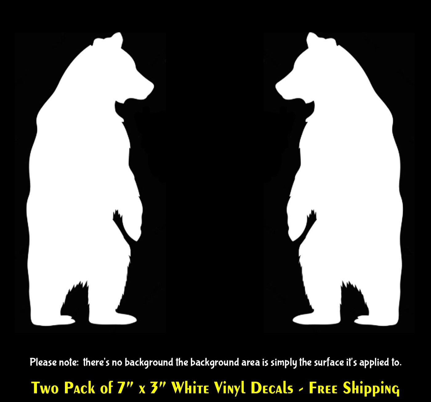 Bear Standing Silhouette Two PK 7" White Vinyl Decals Car Truck Windows Tumblers