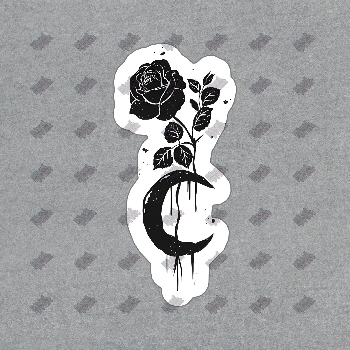 Gothic Rose and Moon Vinyl Sticker Aesthetic Decal for Laptops, Water #747484