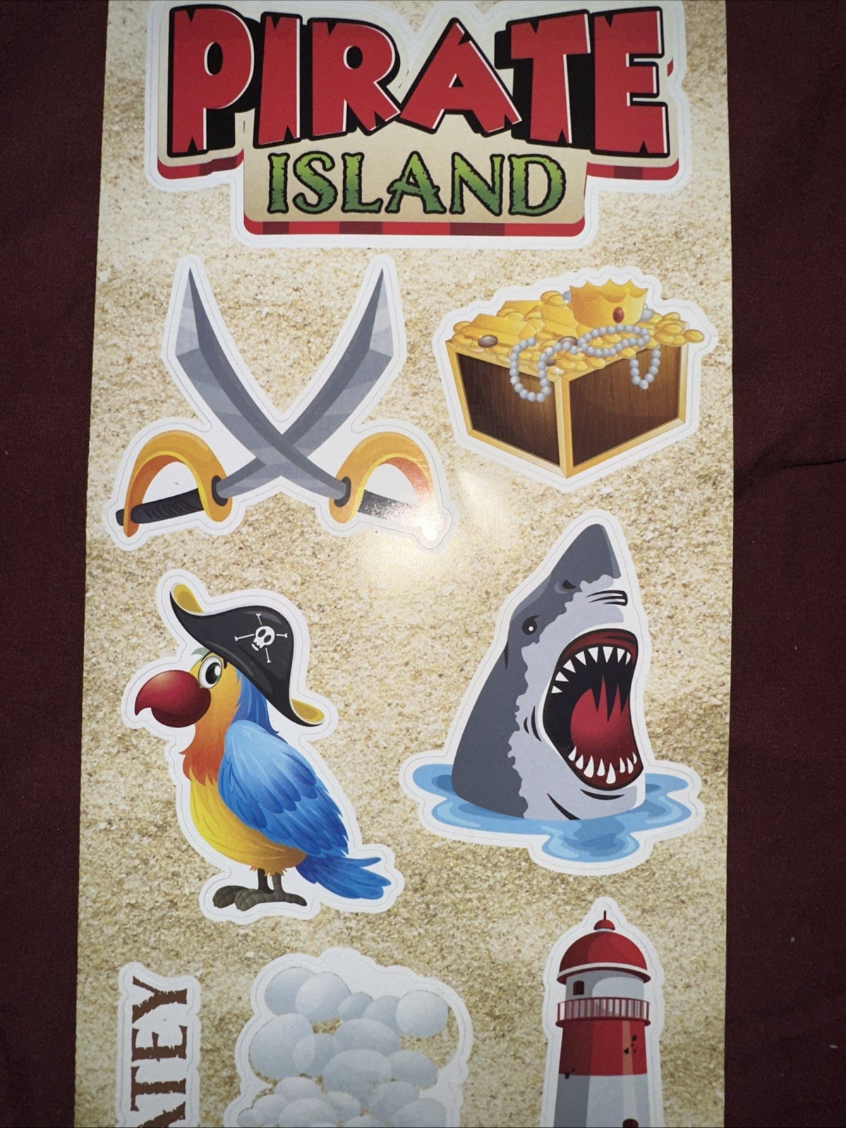 Large Sticker Wall Decals Pirate Island. Treasure chest, lighthouse boat. 5 sets