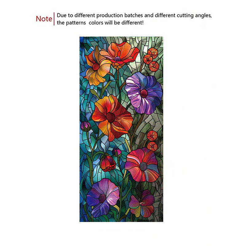 Flower Stained Glass Window Film Privacy Frosted Glass Film Static Cling Sticker