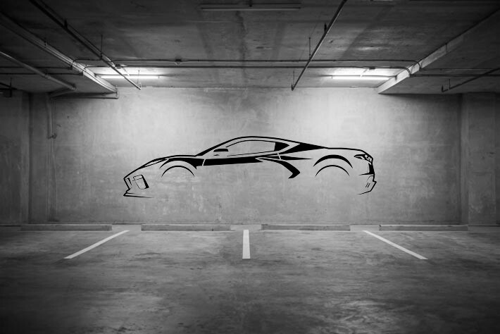 Silhoutte of a C8 Corvette Garage Art Wall Decals