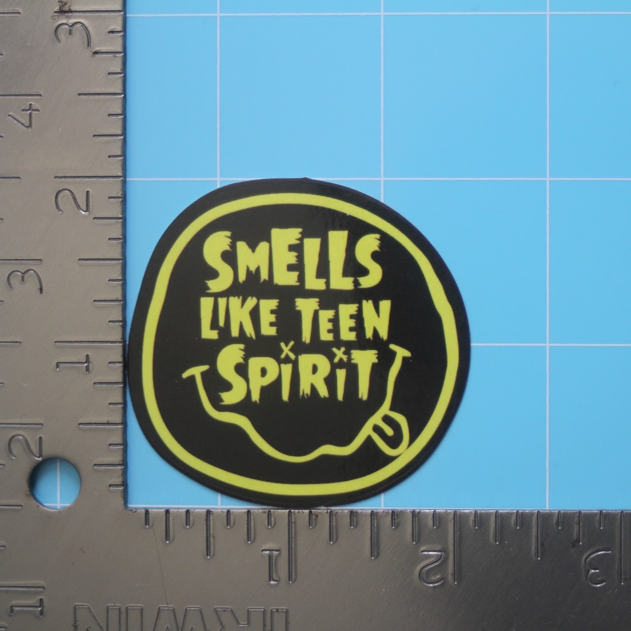 Horror Sticker (NIRVANA TEEN SPIRIT SMILEY) Grunge Music, Gloss PVC Decal