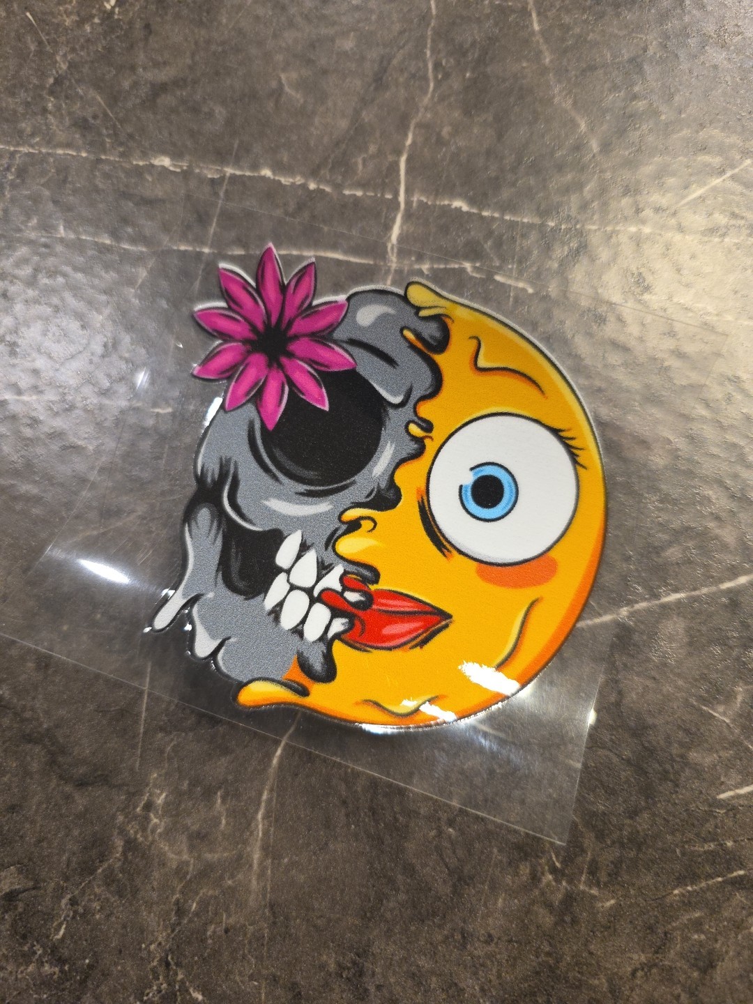 Female Zombie Smiley Face Flower Emoji UVDTF Raised Decal Sticker Waterproof
