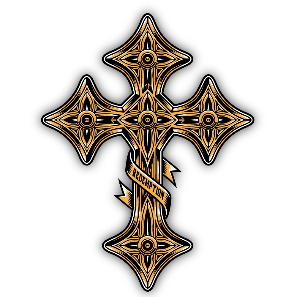 Ornamental Heraldic Cross Cut To Shape Vinyl Sticker